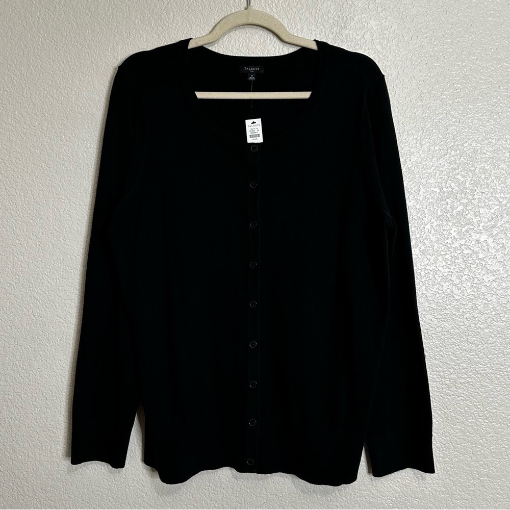 NWT Talbots Lyocell Blend Black Button Down Sweater Cardigan, Size 1X